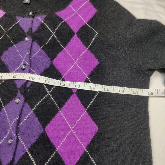 Apt 9 100% Cashmere Purple Argyle Diamond Cardigan Sweater Medium Preppy Cozy - Picture 9 of 10
